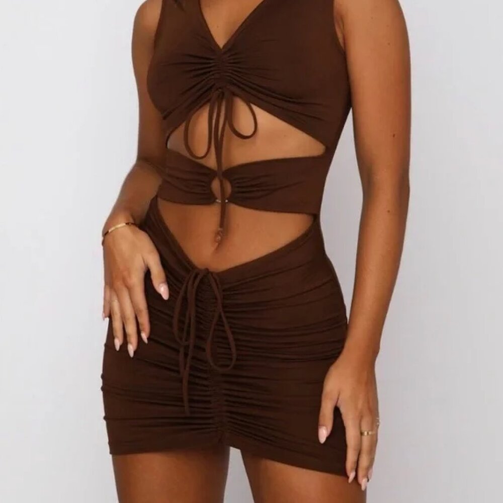 White Fox City Limits Mini Dress - Chocolate - Size S